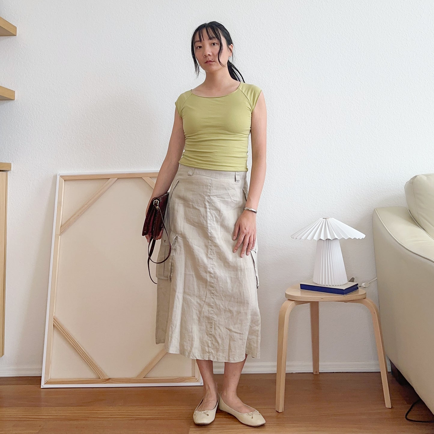 Tan Midi Cargo Skirt | M