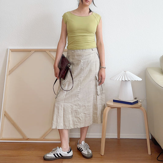 Tan Midi Cargo Skirt | M