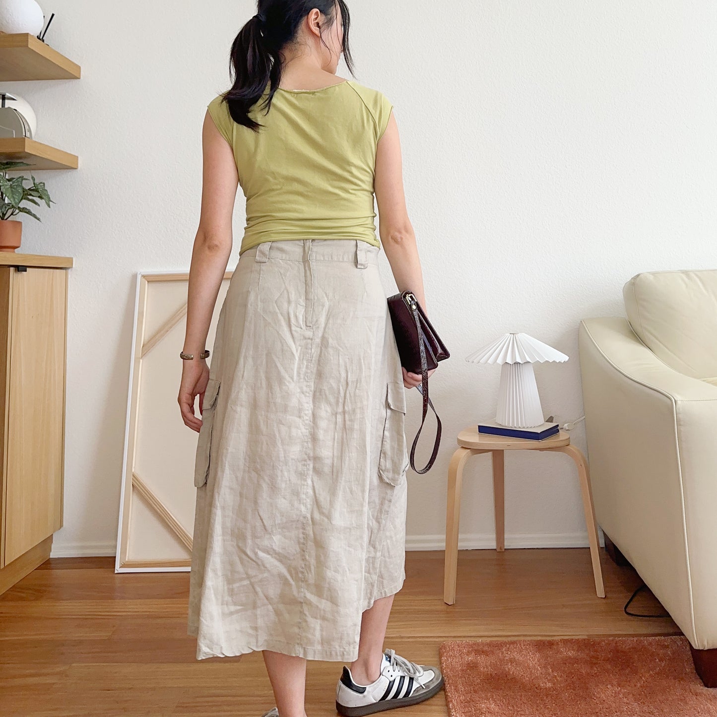 Tan Midi Cargo Skirt | M