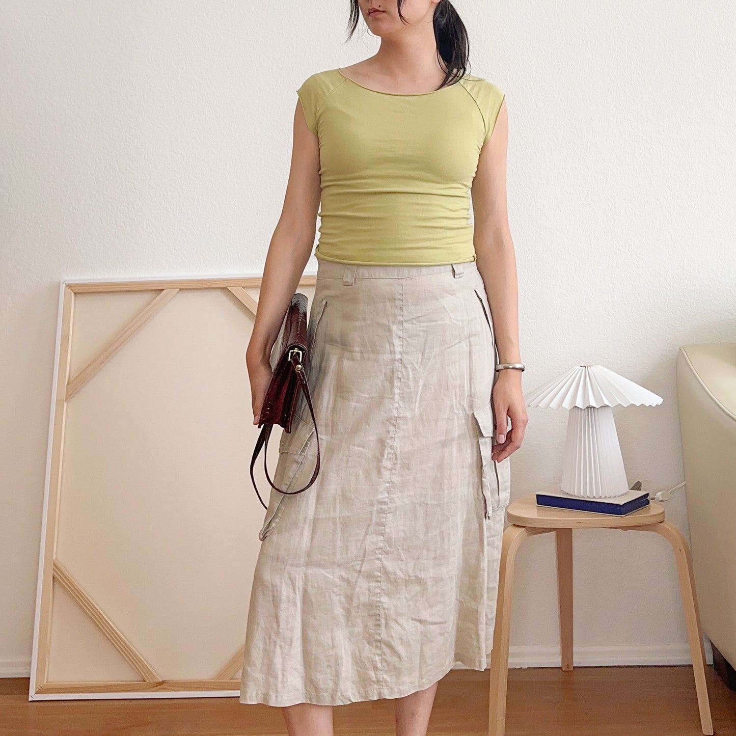 Tan Midi Cargo Skirt | M