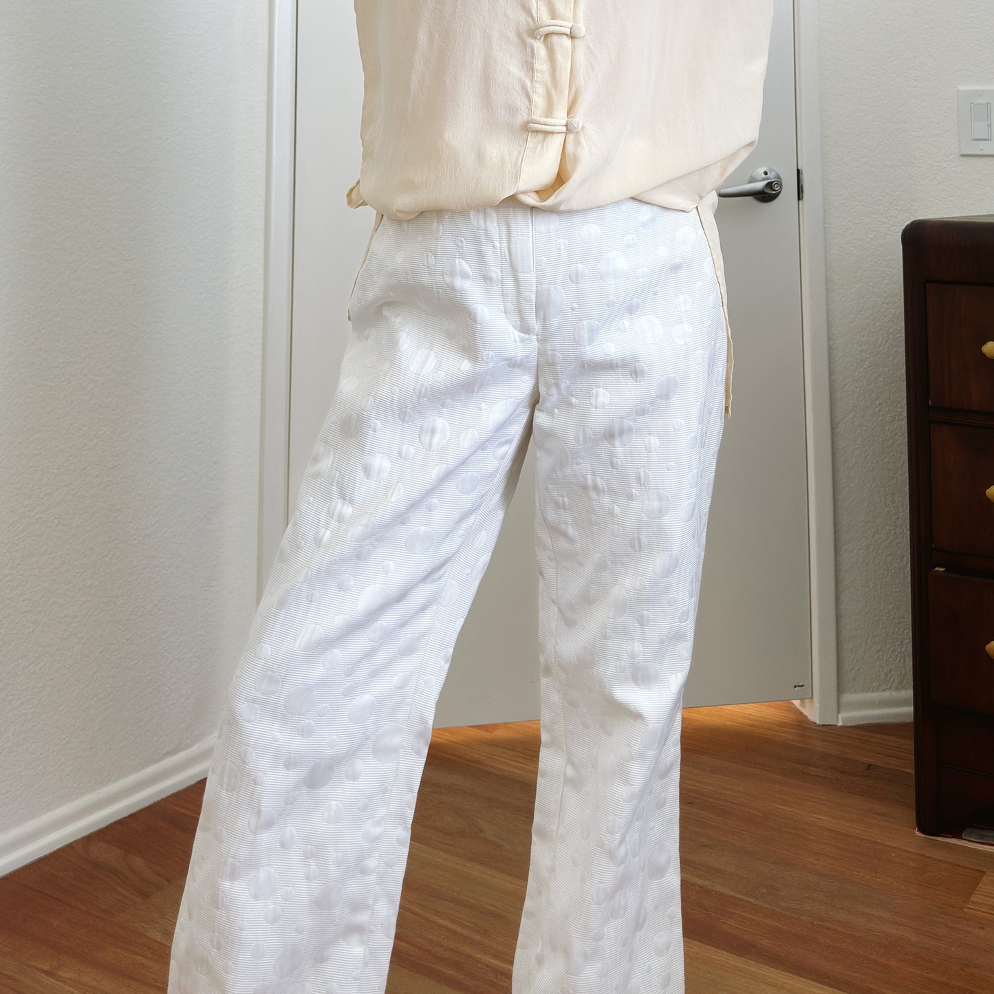 White Bubble Texture Trousers | M