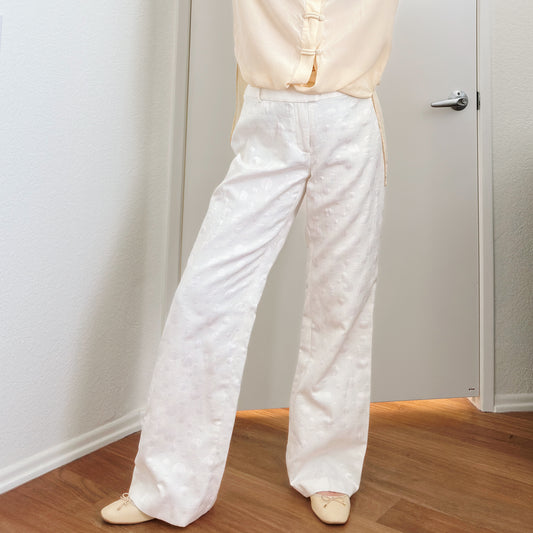 White Bubble Texture Trousers | M