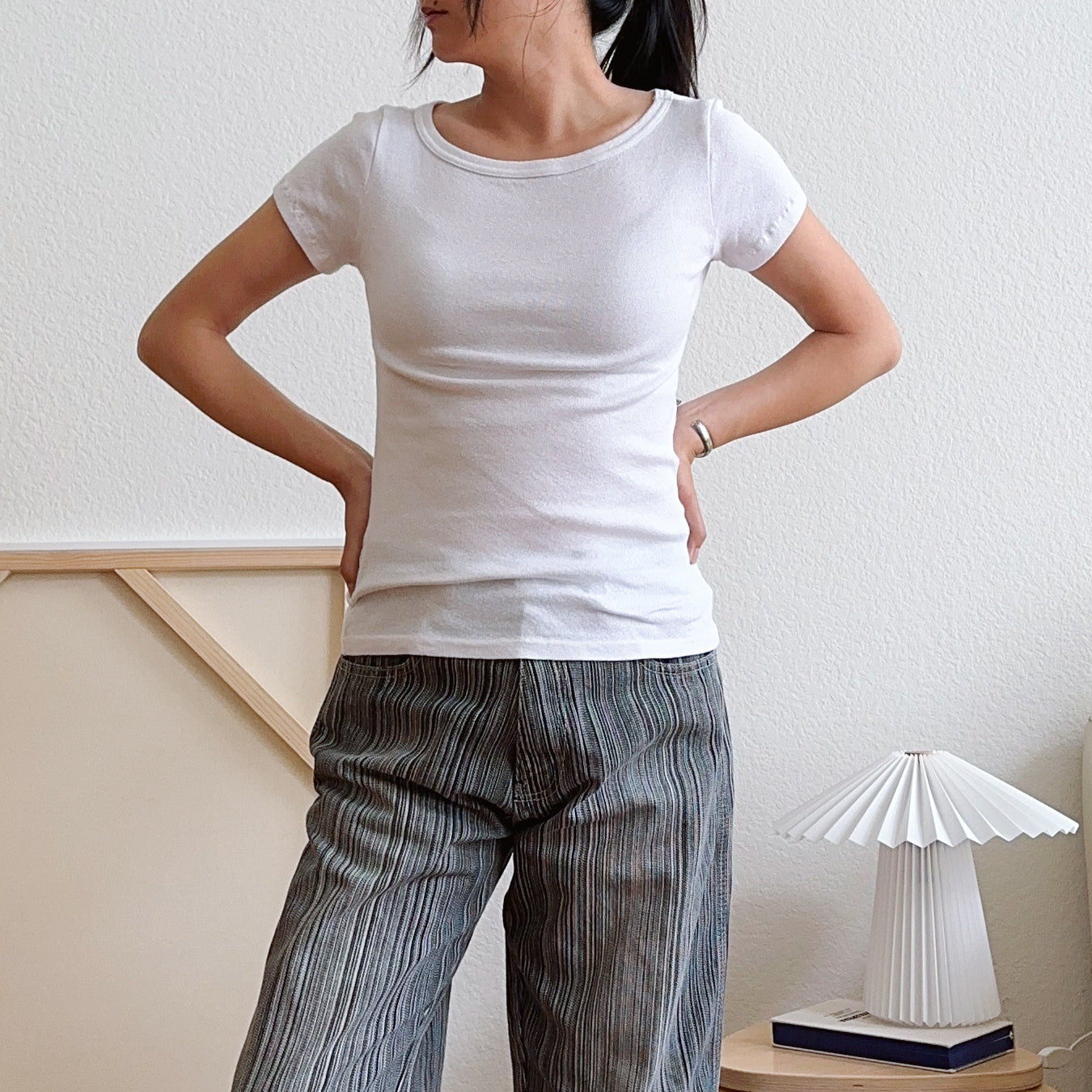 White Boat Neck Fitted Tee | S