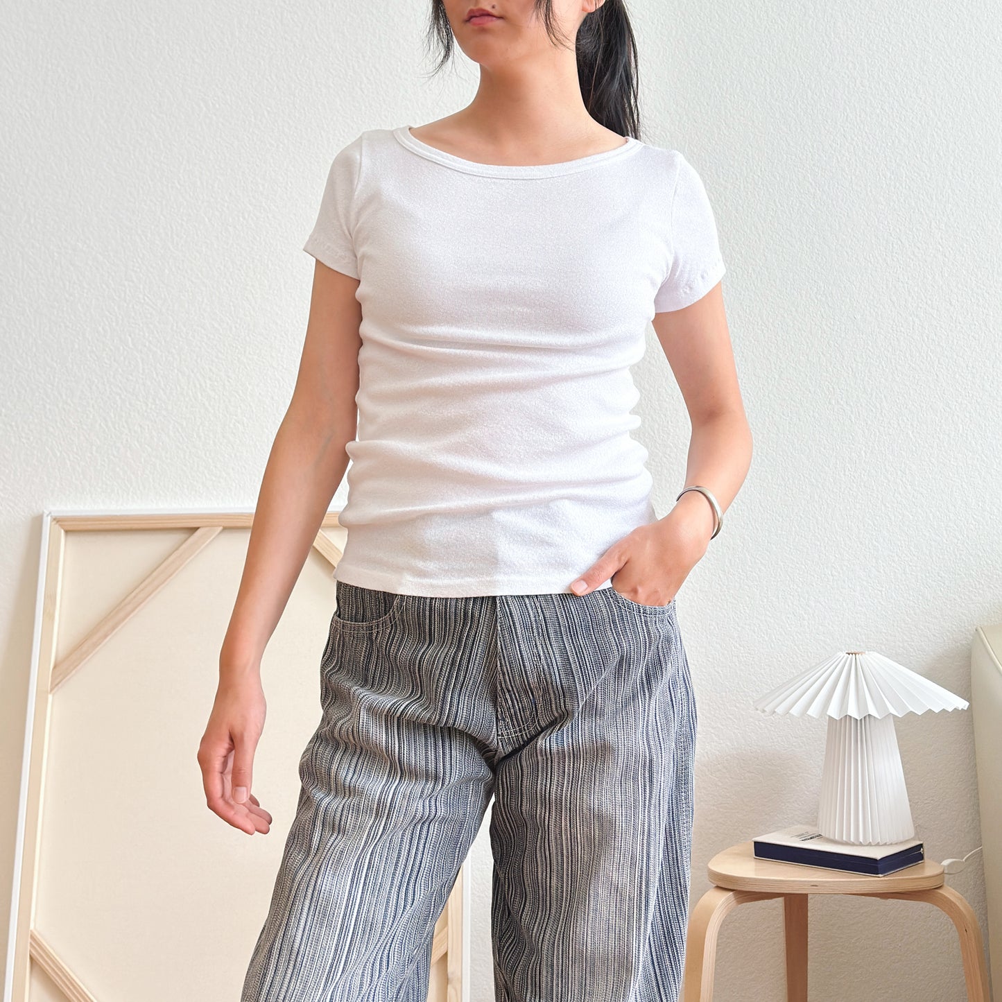 White Boat Neck Fitted Tee | S