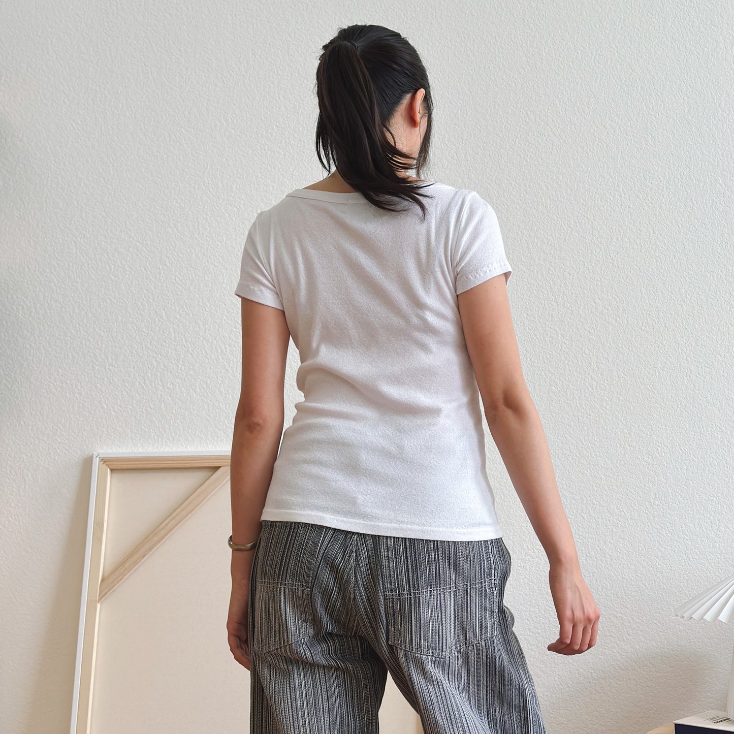 White Boat Neck Fitted Tee | S