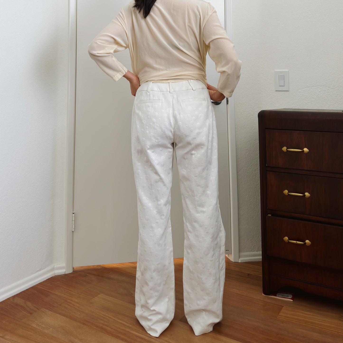 White Bubble Texture Trousers | M