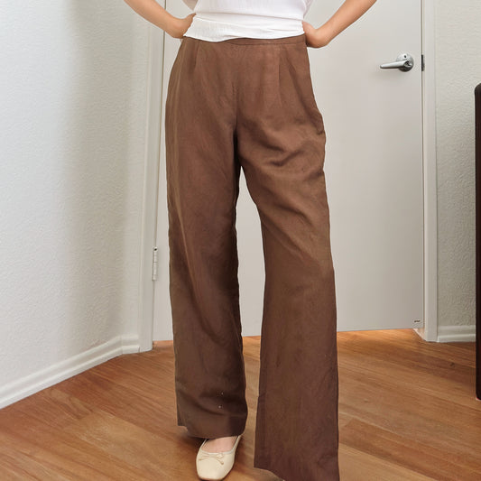 Y2K Brown Linen Trousers | L