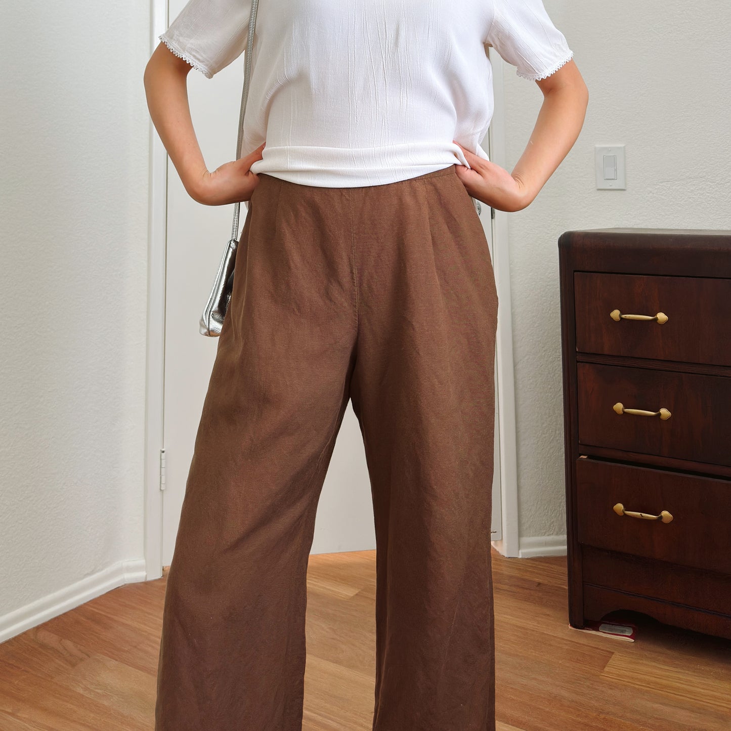 Y2K Brown Linen Trousers | L