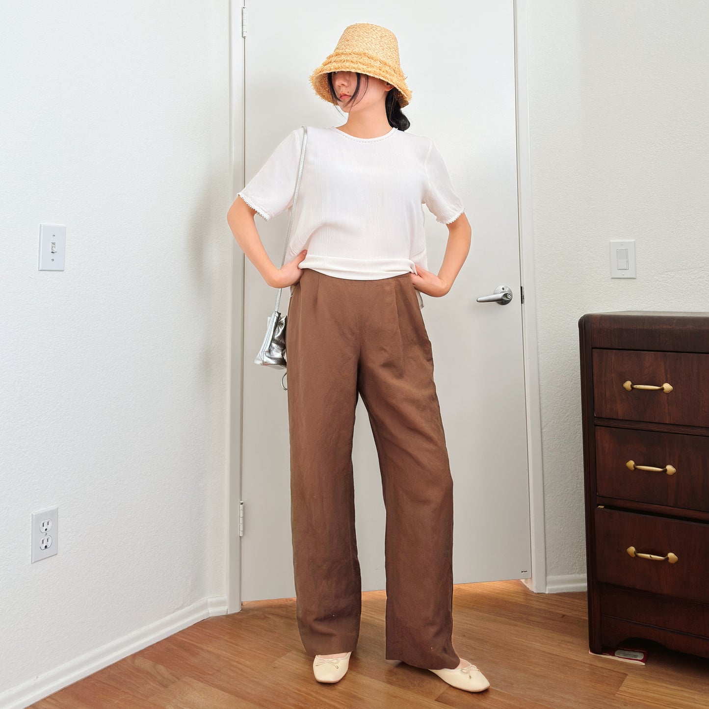 Y2K Brown Linen Trousers | L