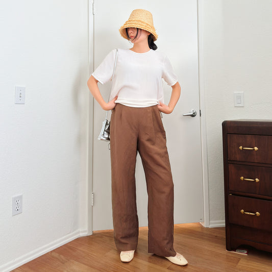 Y2K Brown Linen Trousers | L