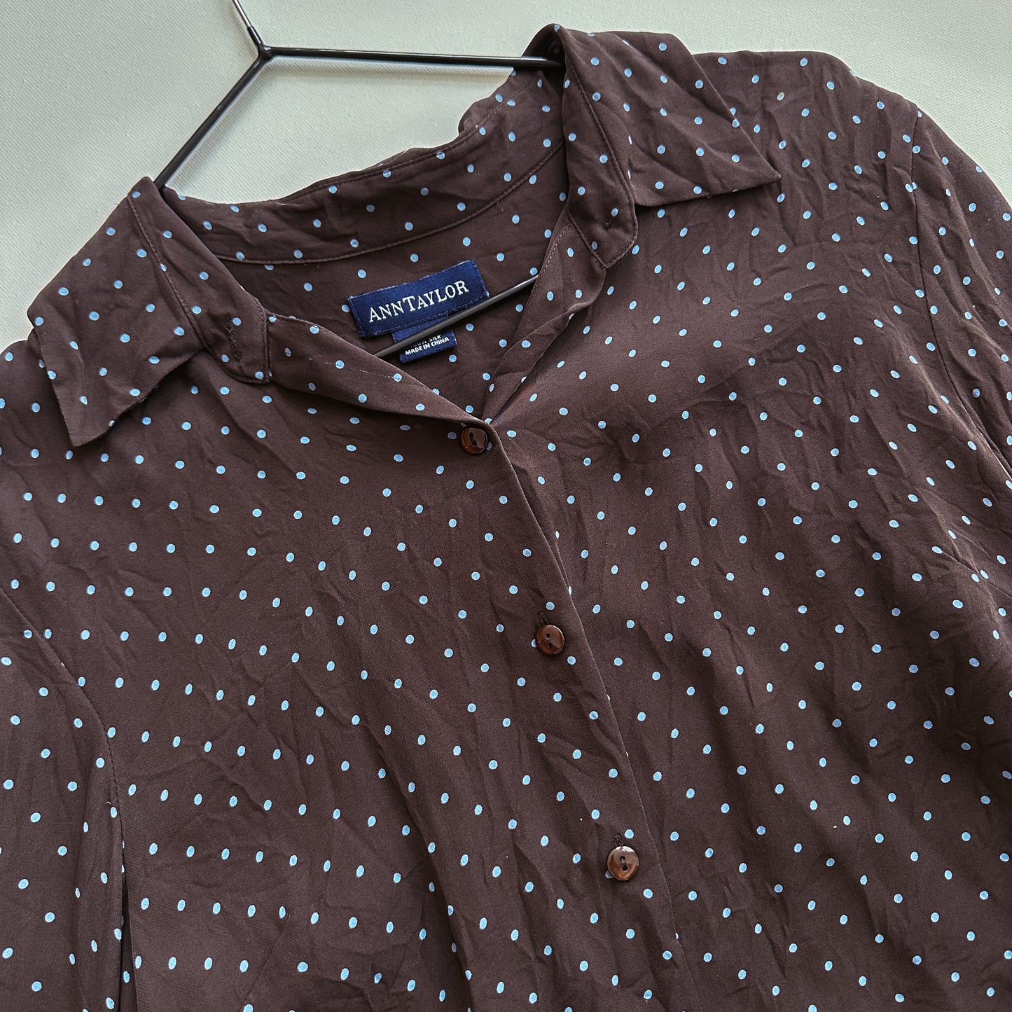Y2K Brown and Blue Pin Dot Shirt | S