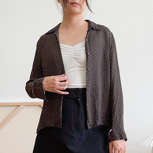 Y2K Brown and Blue Pin Dot Shirt | S