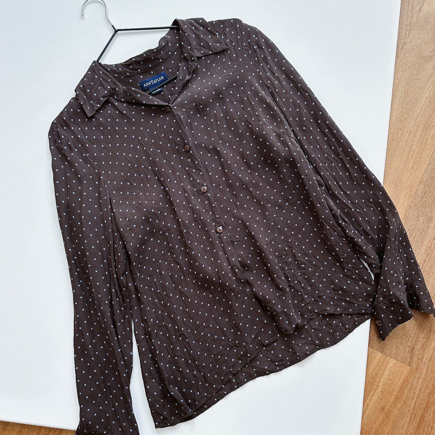 Y2K Brown and Blue Pin Dot Shirt | S