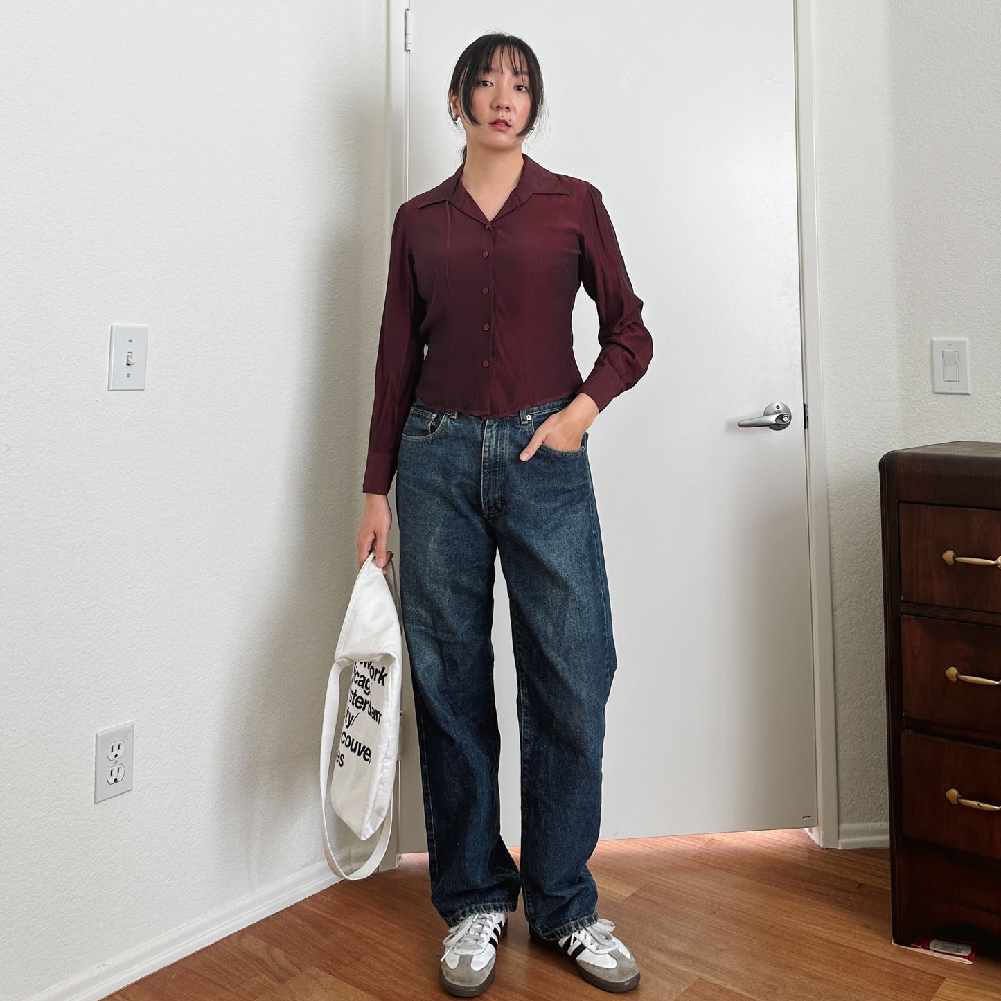 Y2K Burgundy Red Satin Button Down Shirt | S-M