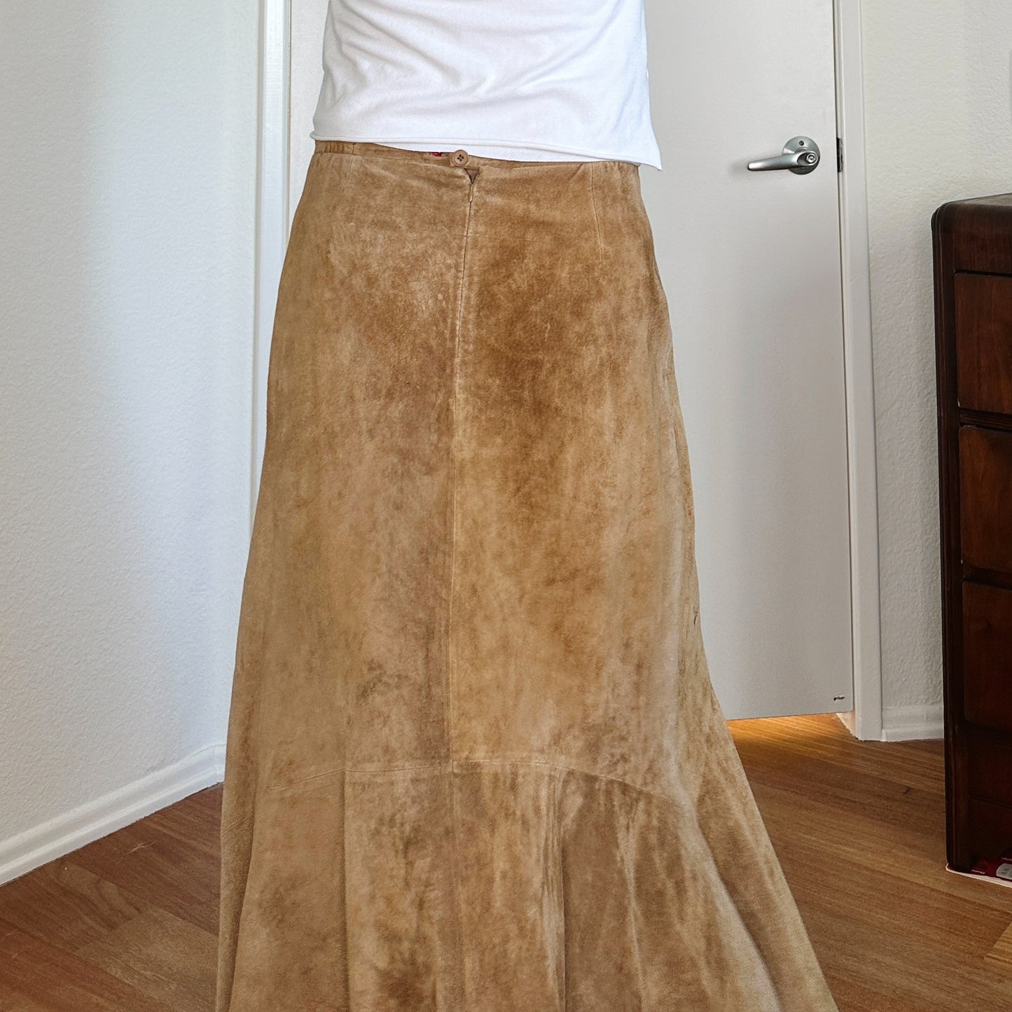 Y2K Camel Brown Flare Midi Skirt | L