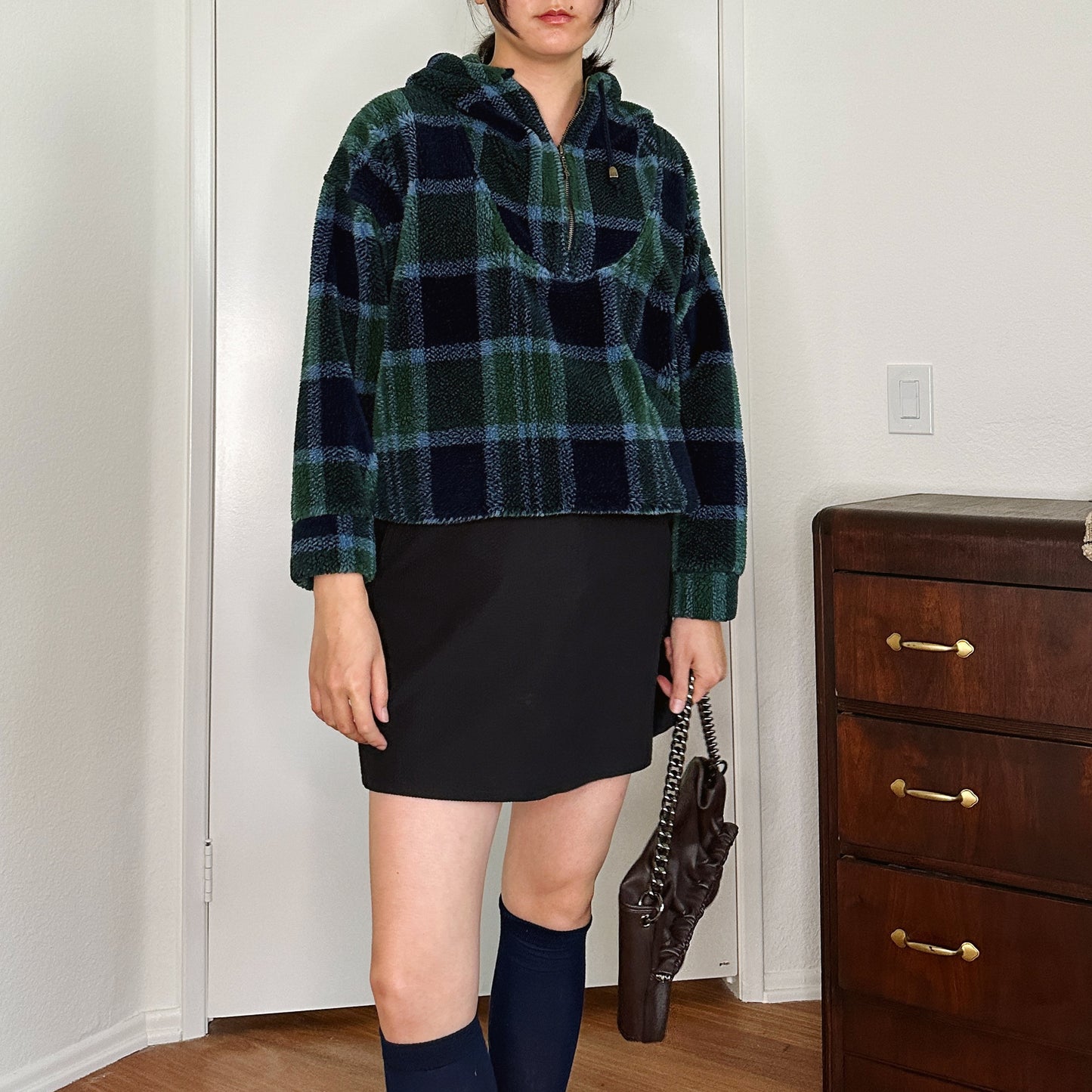 Y2K Faux Sherpa Plaid Pullover | XS-M