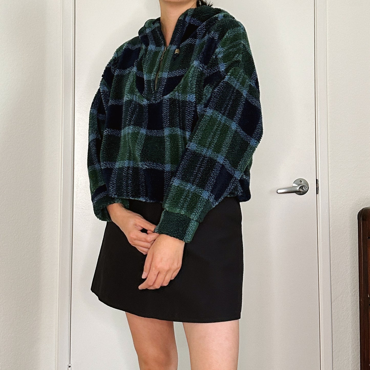 Y2K Faux Sherpa Plaid Pullover | XS-M