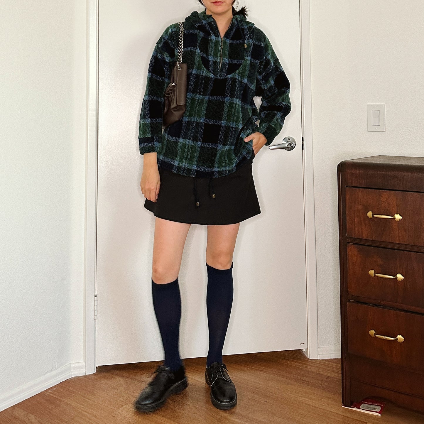 Y2K Faux Sherpa Plaid Pullover | XS-M