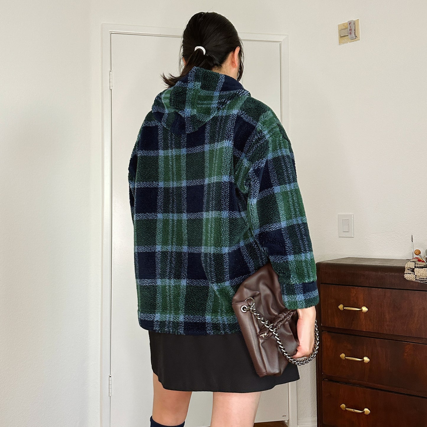 Y2K Faux Sherpa Plaid Pullover | XS-M