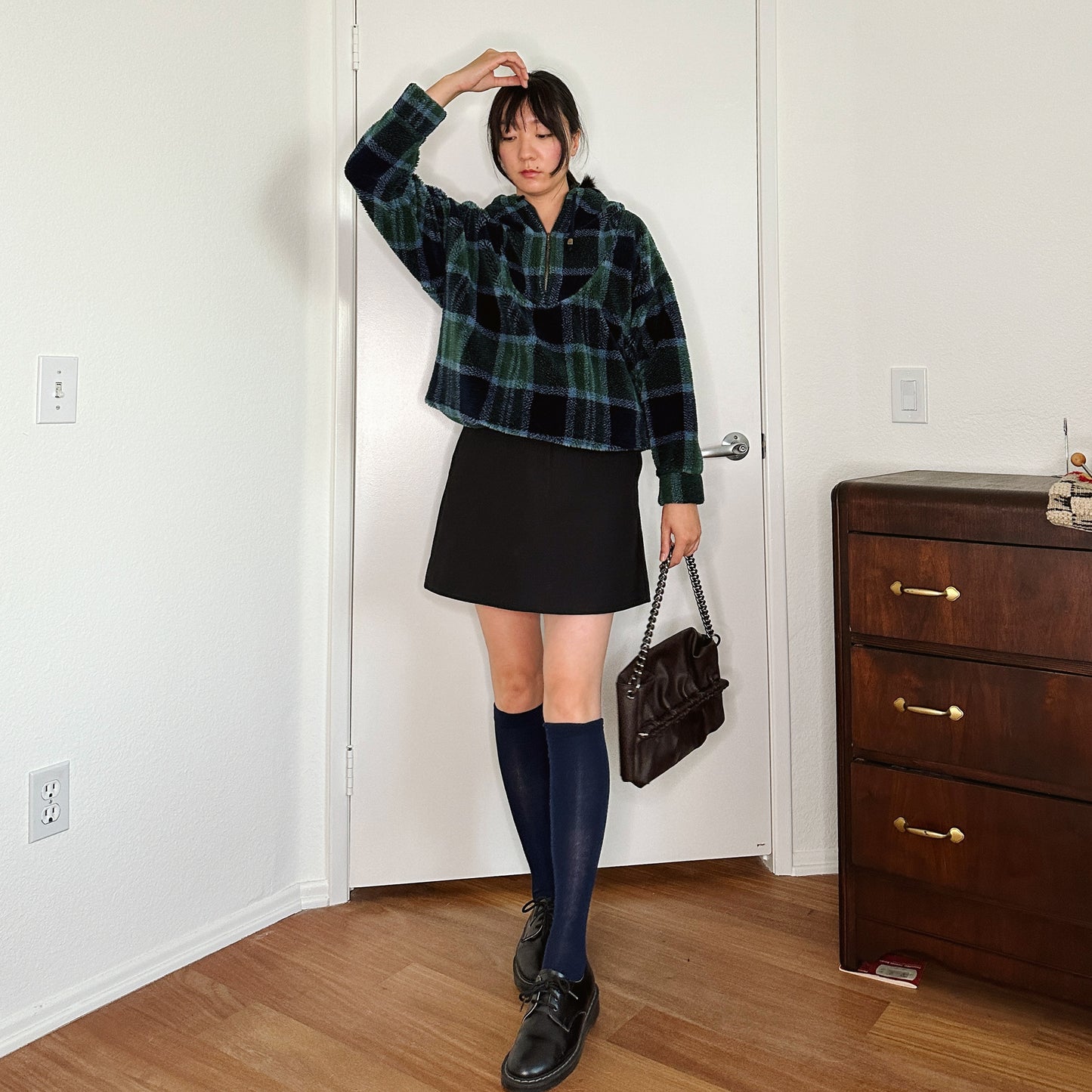 Y2K Faux Sherpa Plaid Pullover | XS-M