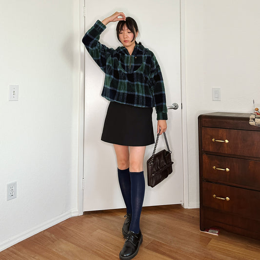 Y2K Faux Sherpa Plaid Pullover | XS-M