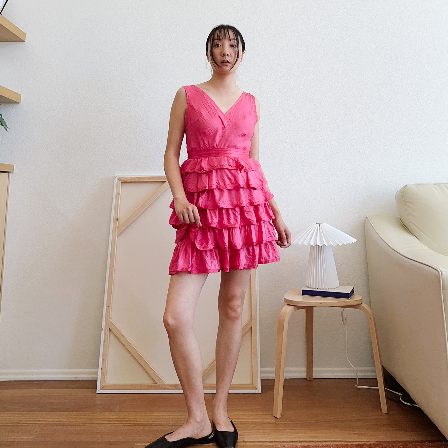 Y2K Hot Pink Silk Ruffle Mini Dress | M