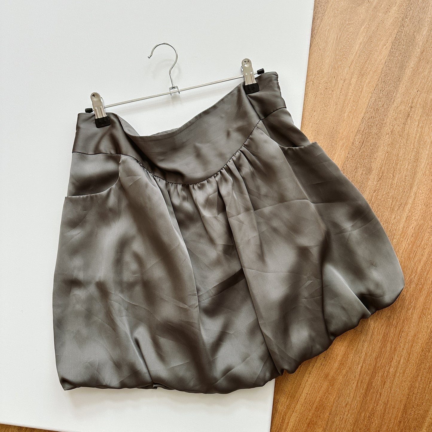 Y2K Olive Bubble Mini Skirt | M