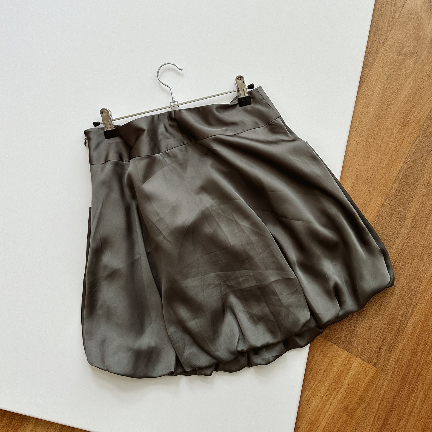 Y2K Olive Bubble Mini Skirt | M