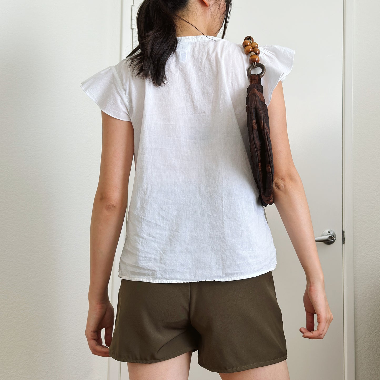 Y2K White Cotton Flutter Blouse | L
