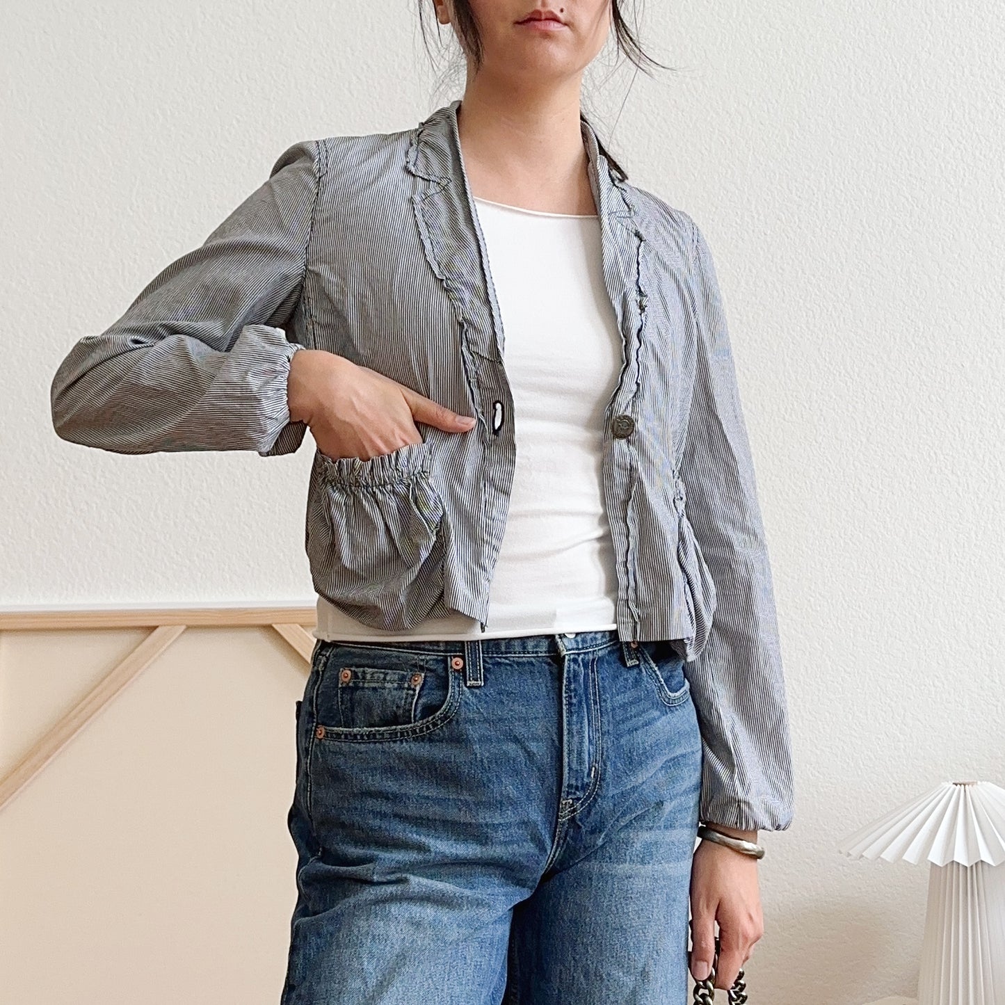 Y2K Armani Jeans Railroad Stripe Pocket Jacket | M