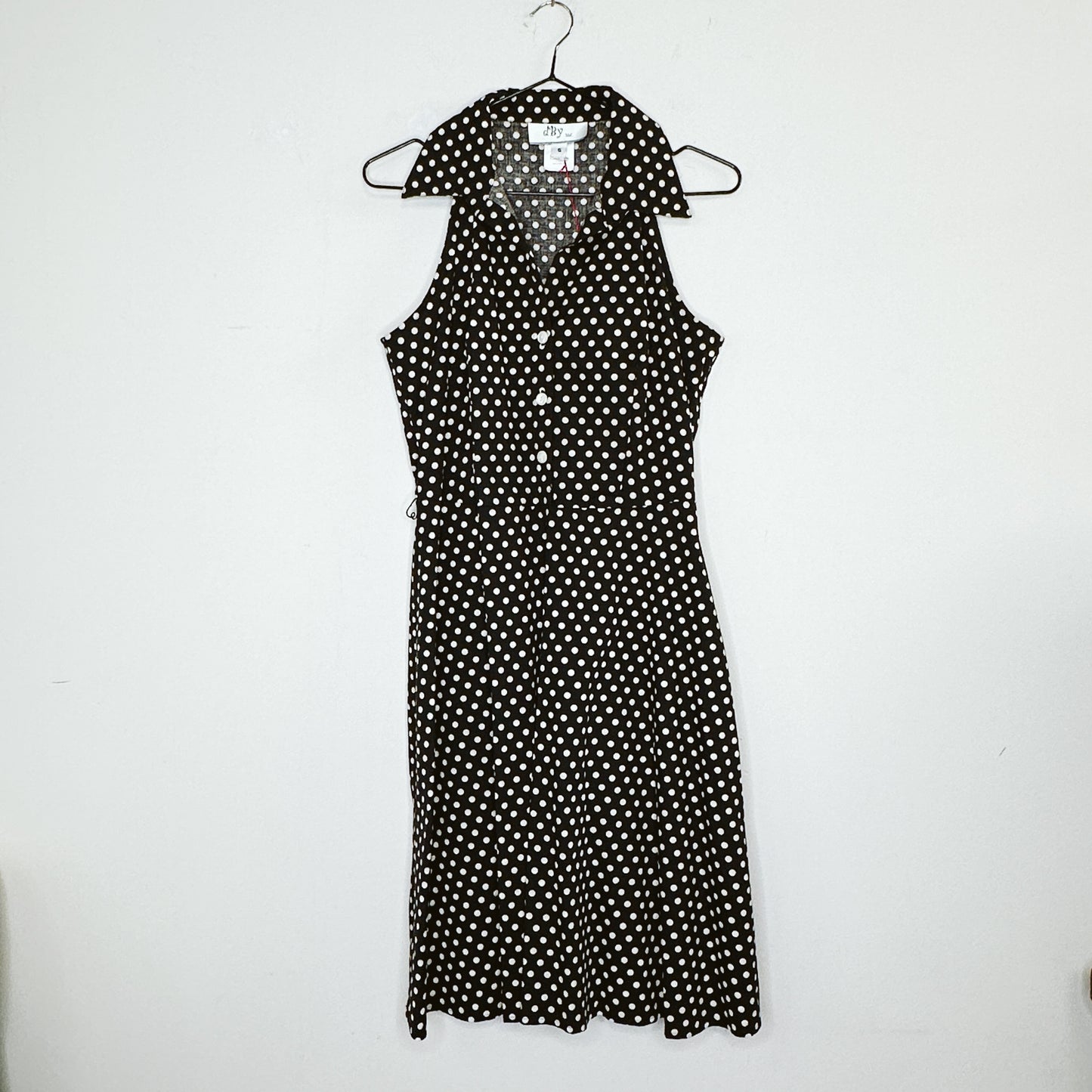 Y2K Black and Cream Polka Dot Dress | M