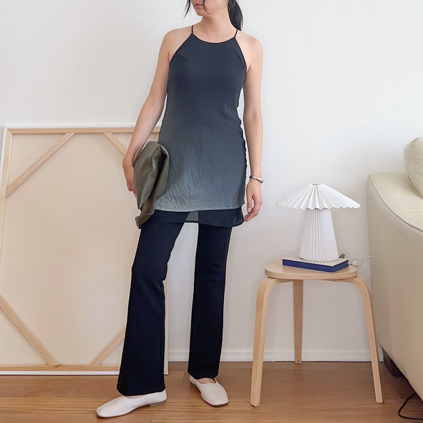 Y2K Black to Gray Ombre Silk Dress | S-M