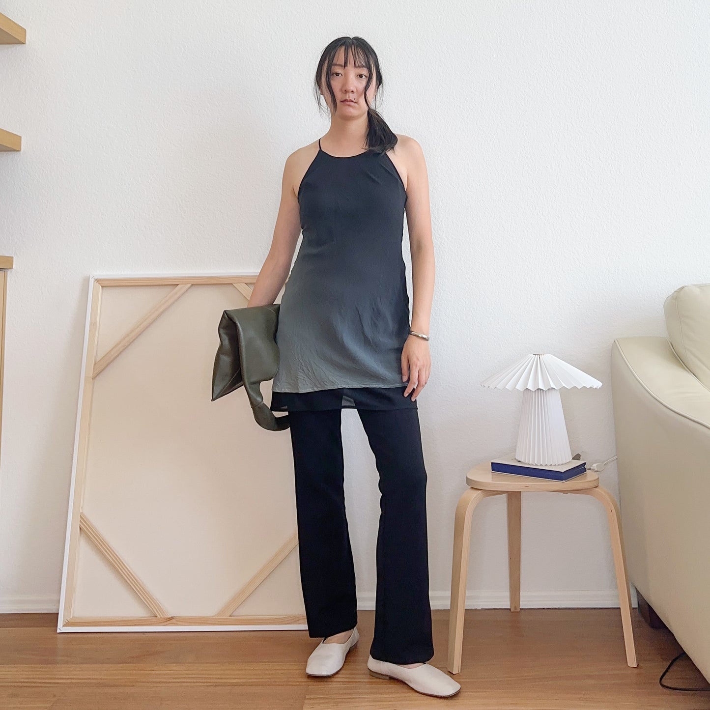 Y2K Black to Gray Ombre Silk Dress | S-M