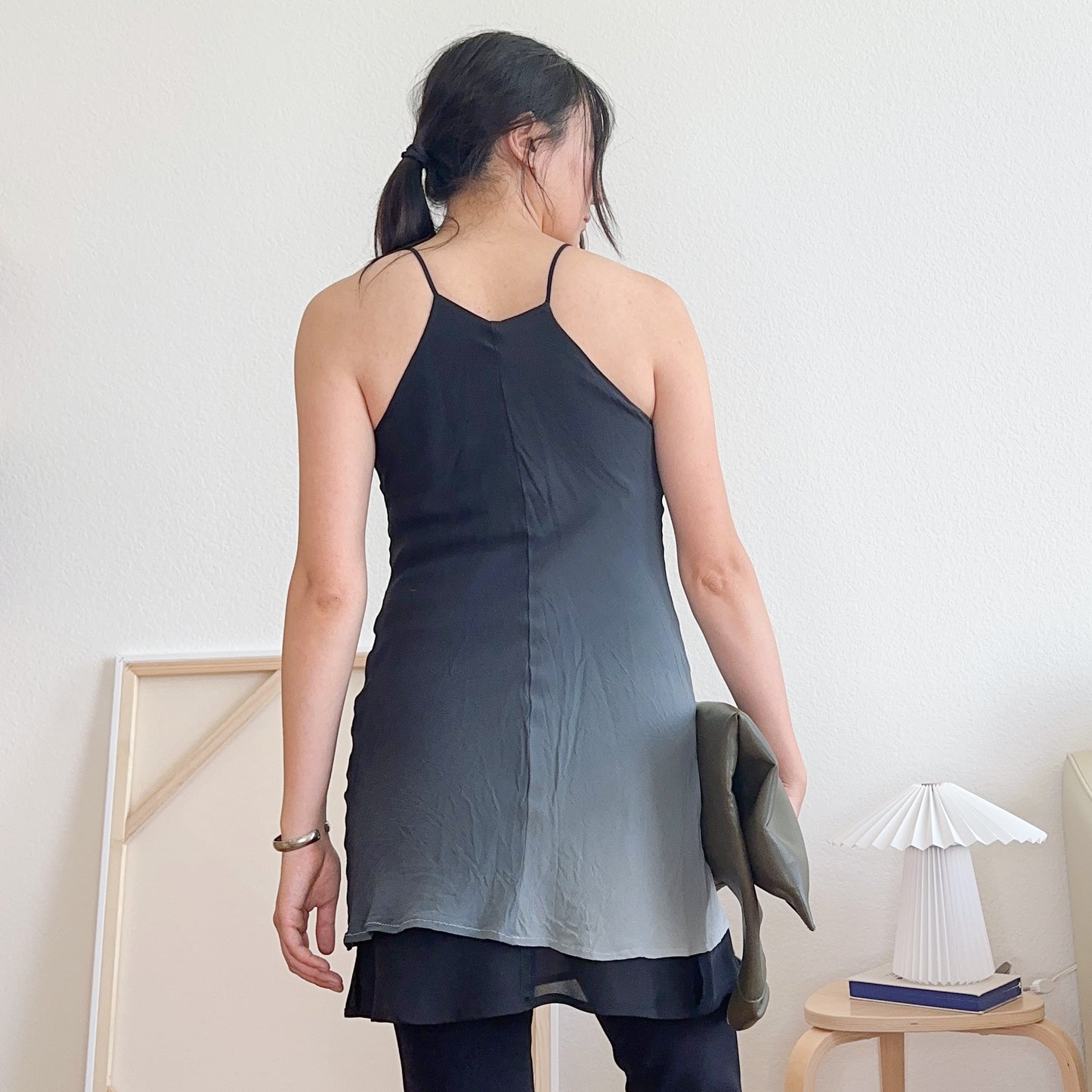 Y2K Black to Gray Ombre Silk Dress | S-M