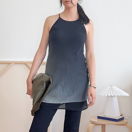 Y2K Black to Gray Ombre Silk Dress | S-M