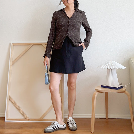 Y2K Brown and Blue Pin Dot Shirt | S