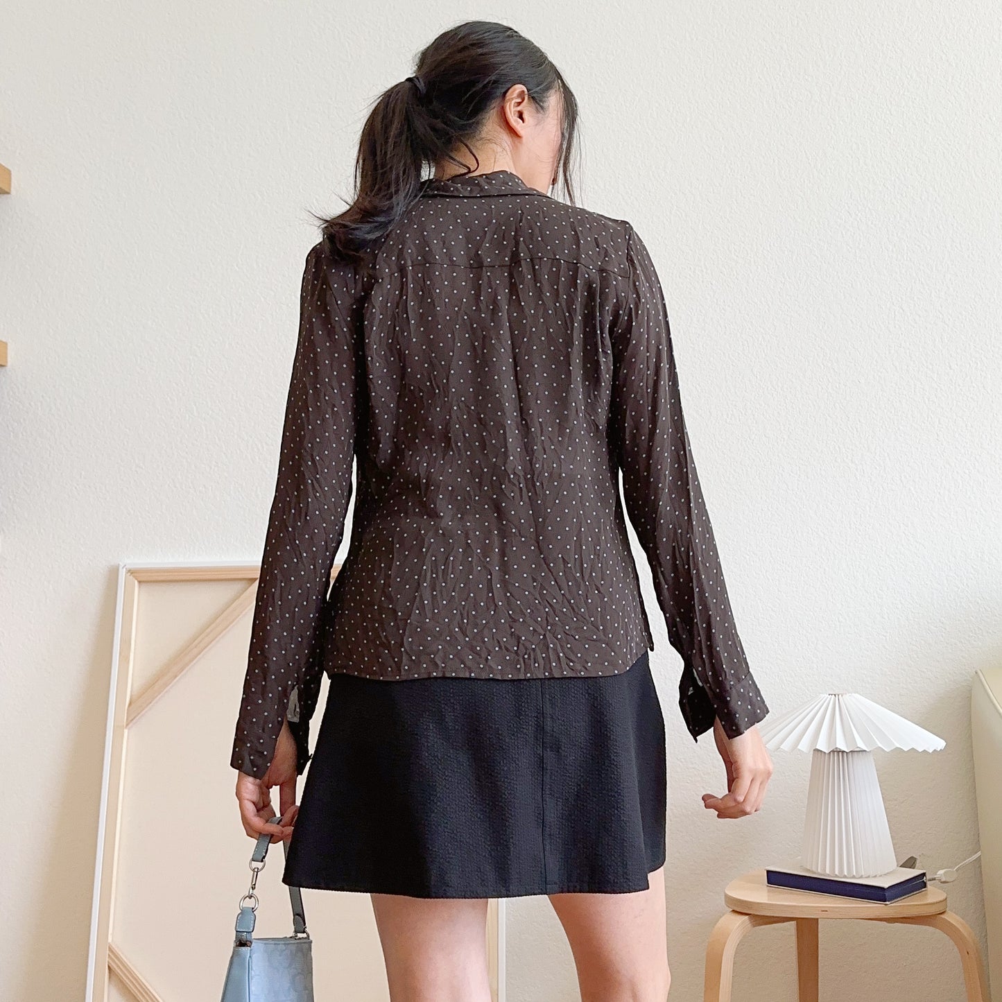 Y2K Brown and Blue Pin Dot Shirt | S