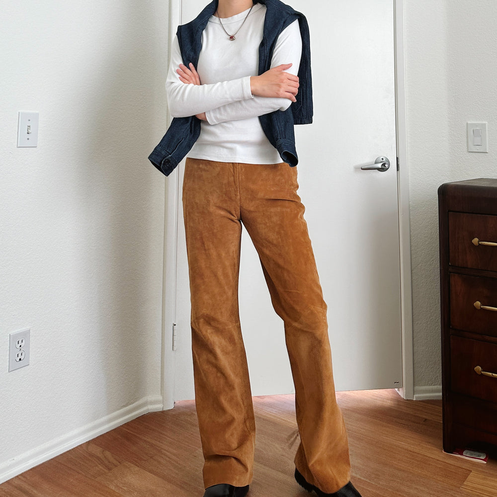 Y2K Caramel Lace Up Suede Pants | XS