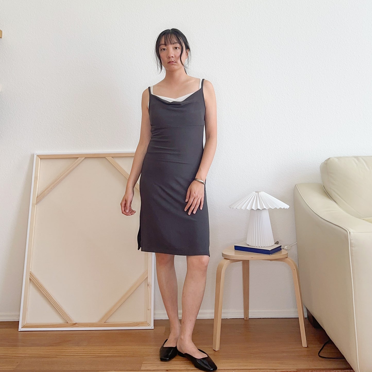 Y2K Cowl Neck Gray Dress | M