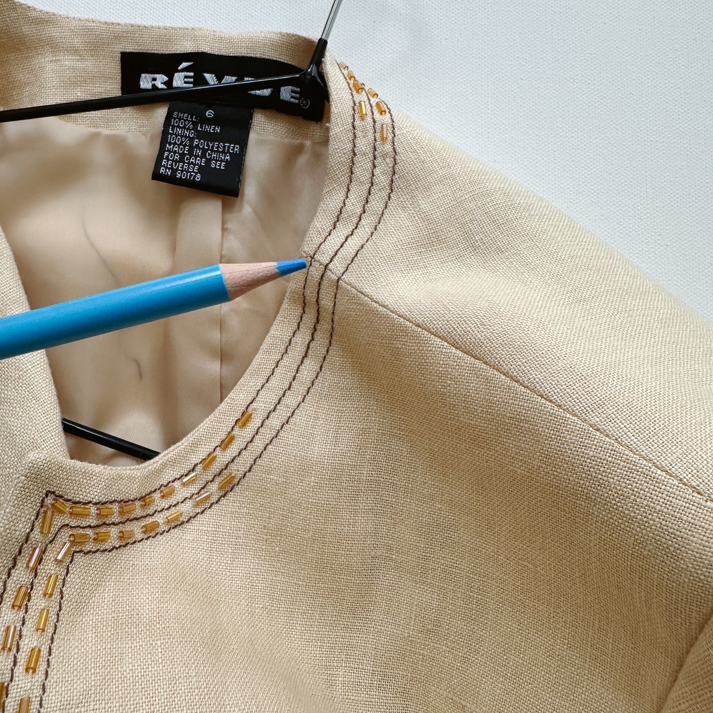 Y2K Cream Beaded Linen Jacket | M