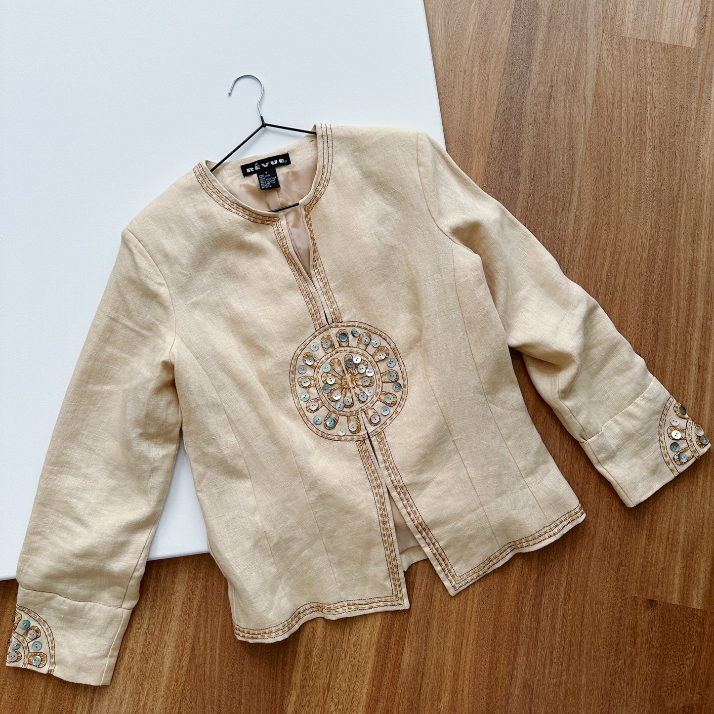 Y2K Cream Beaded Linen Jacket | M