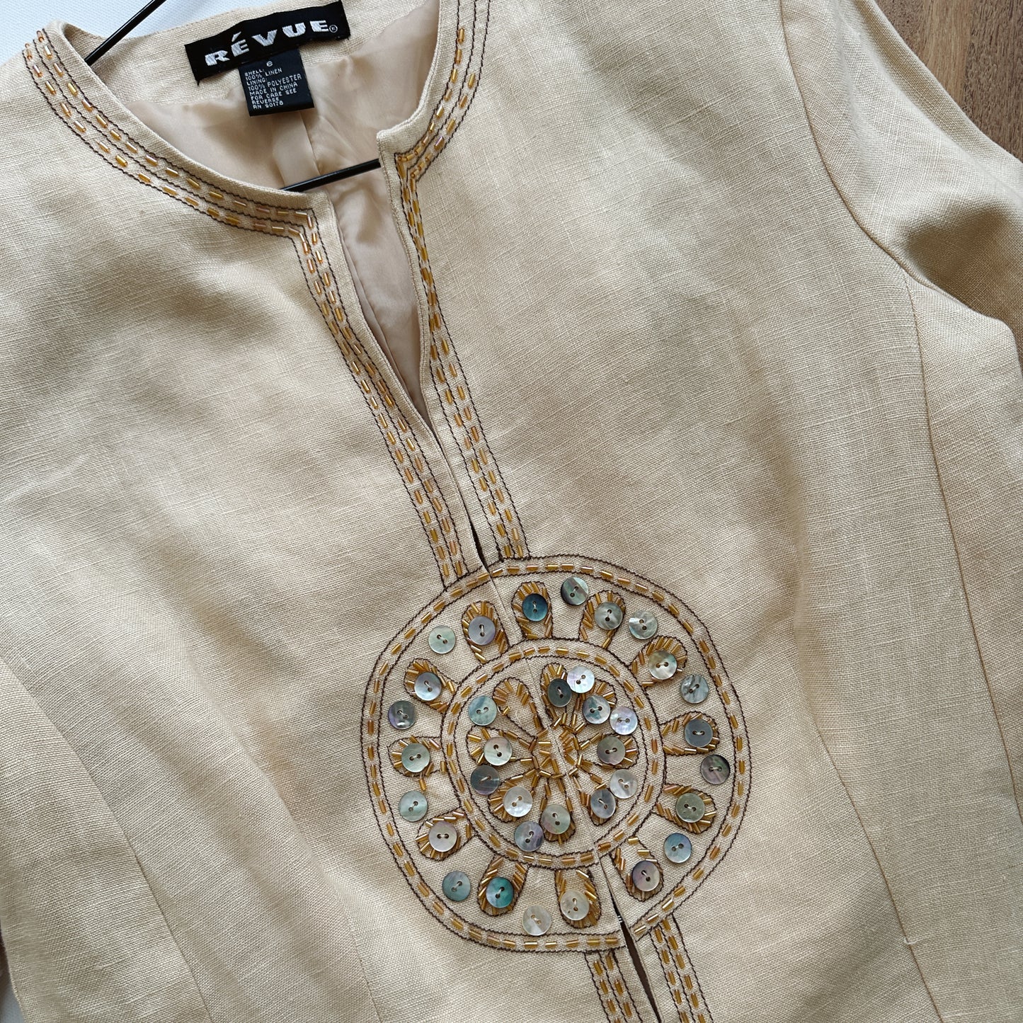 Y2K Cream Beaded Linen Jacket | M