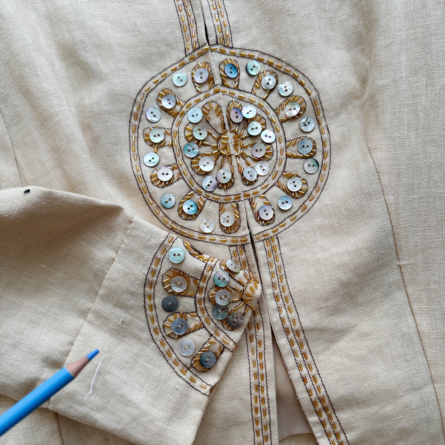 Y2K Cream Beaded Linen Jacket | M