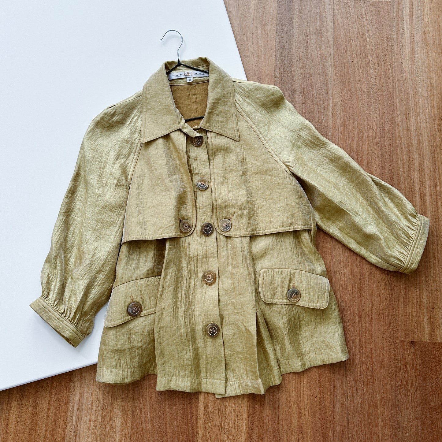 Y2K Gold Shimmer Trench Jacket | S