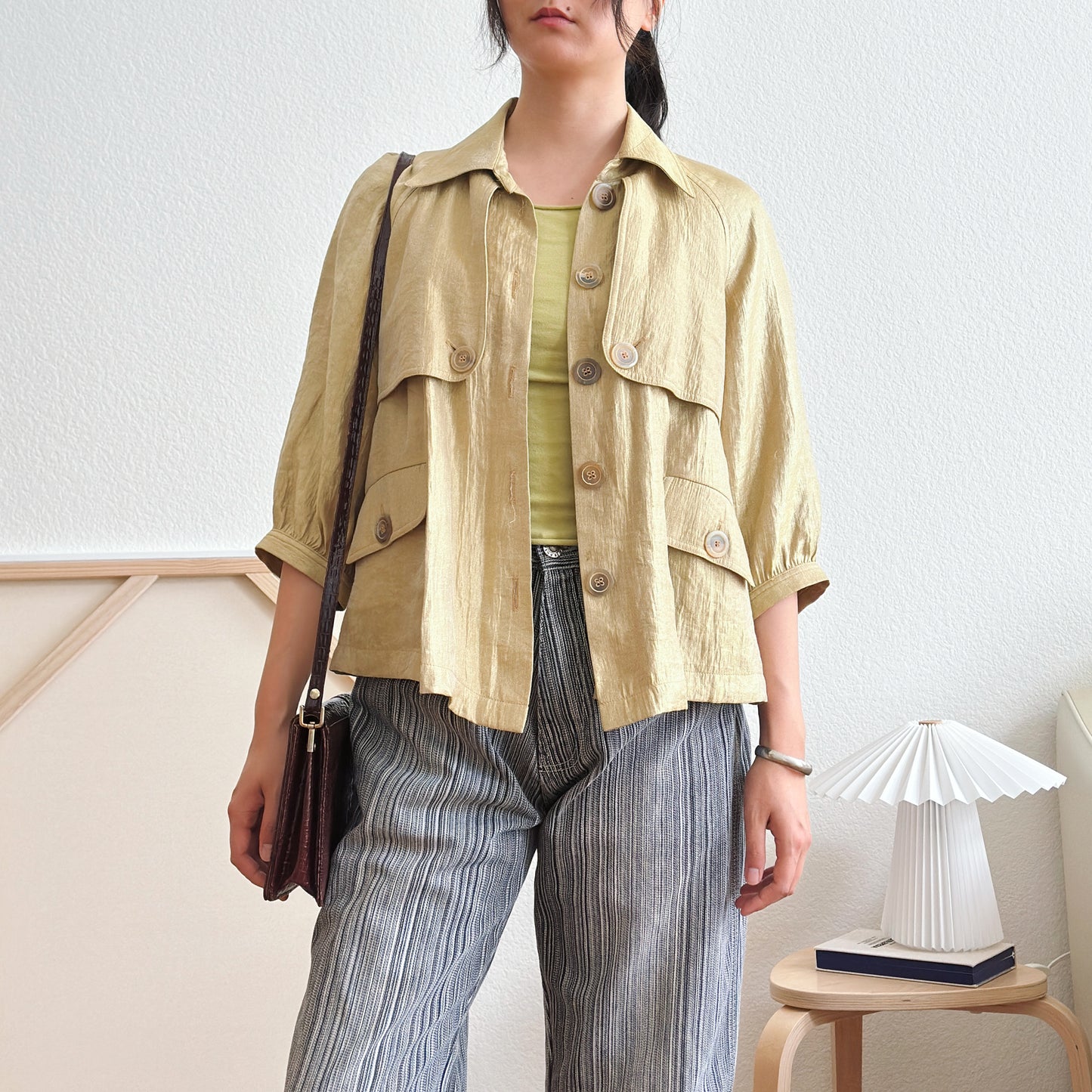 Y2K Gold Shimmer Trench Jacket | S