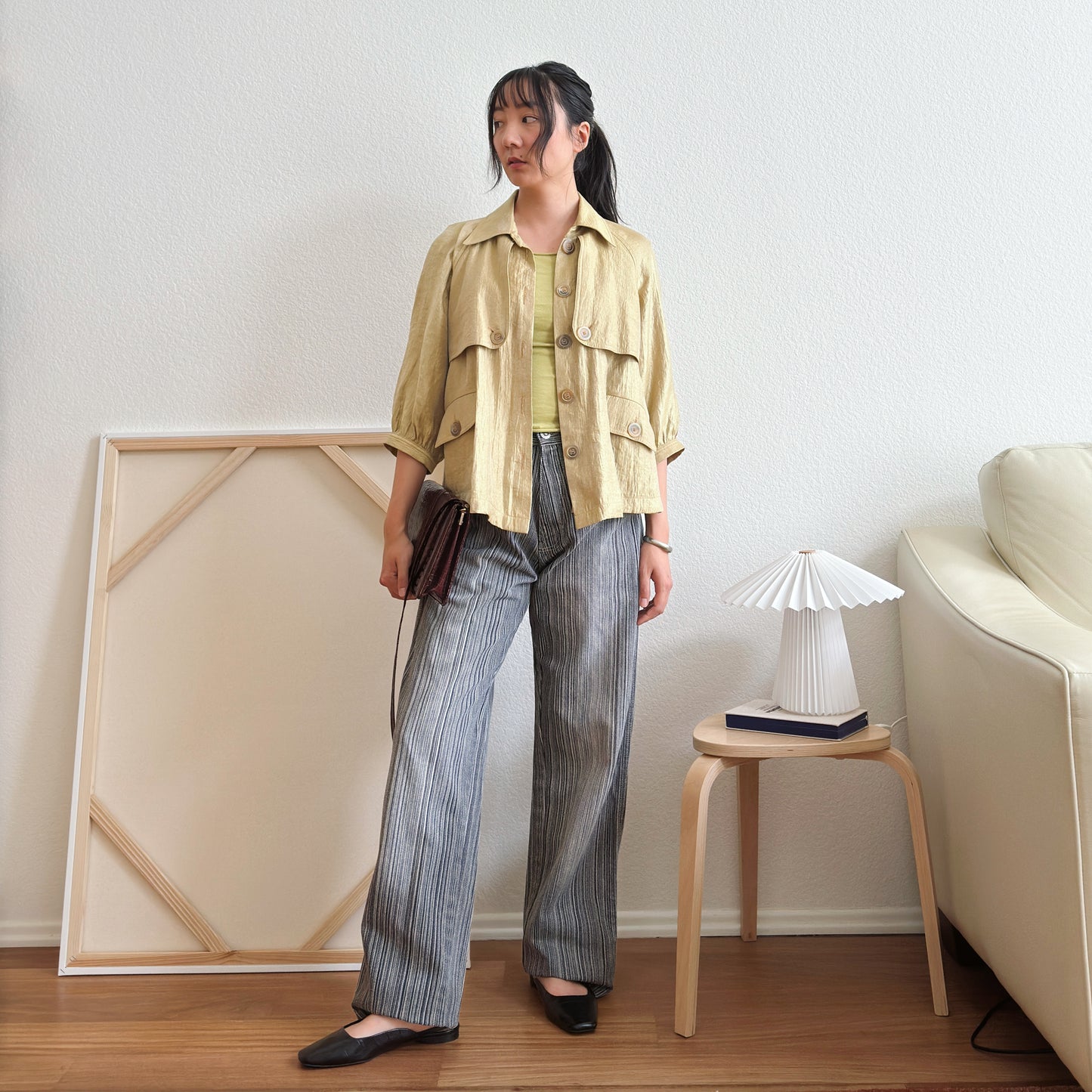 Y2K Gold Shimmer Trench Jacket | S