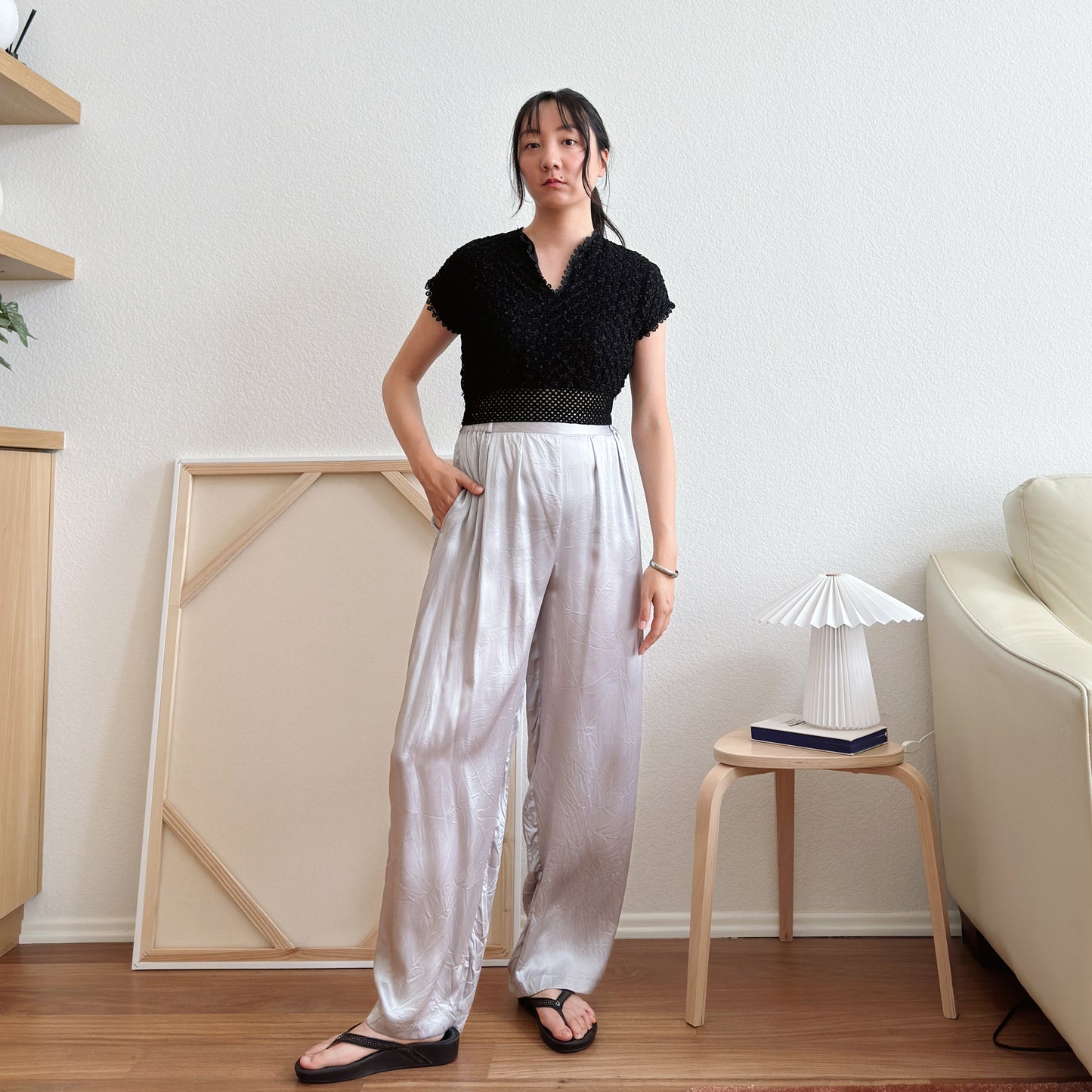 Y2K Gray Silk Lounge Pants | M