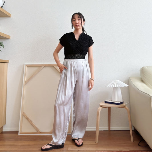 70's Black Crochet Crop Top | S