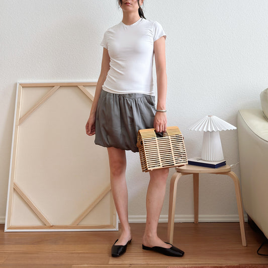 Y2K Olive Bubble Mini Skirt | M