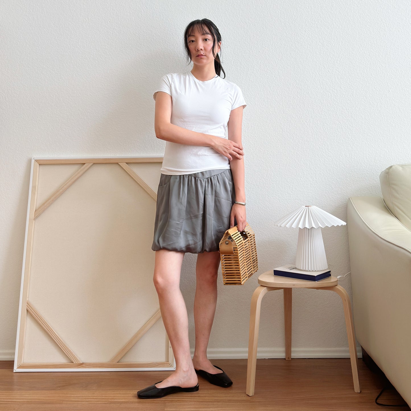 Y2K Olive Bubble Mini Skirt | M